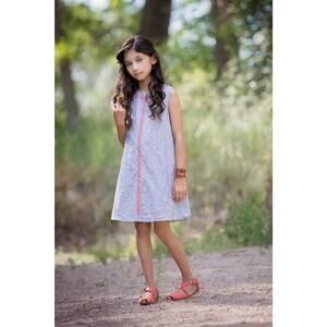 Persnickety Girls Dress Sz 8 Kara Linen‎ Blend Geometric Embroidery Red Gray NEW